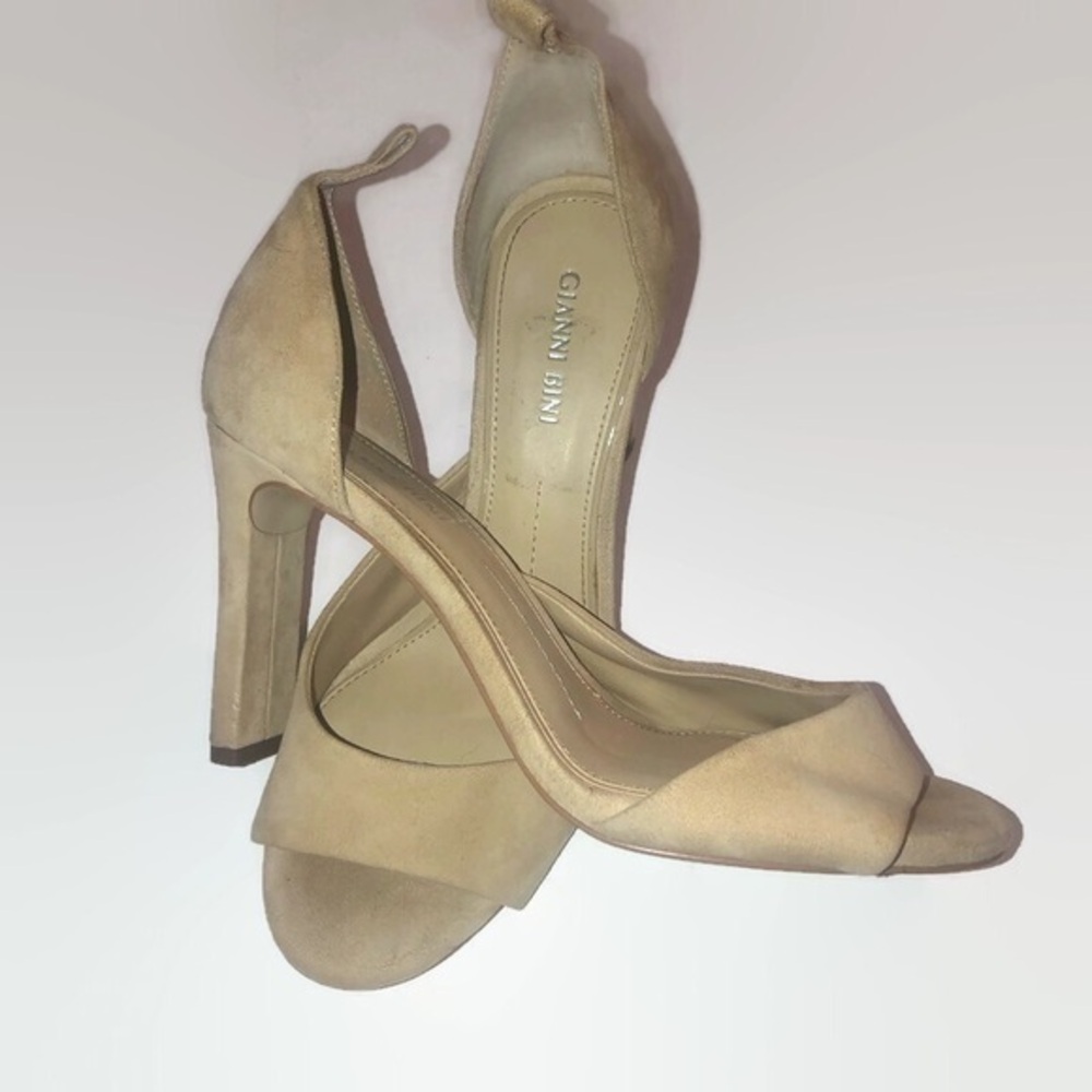 Gianni Bini Womens Leather Open Toe Dressy Pumps Sandals Taupe Size 8M